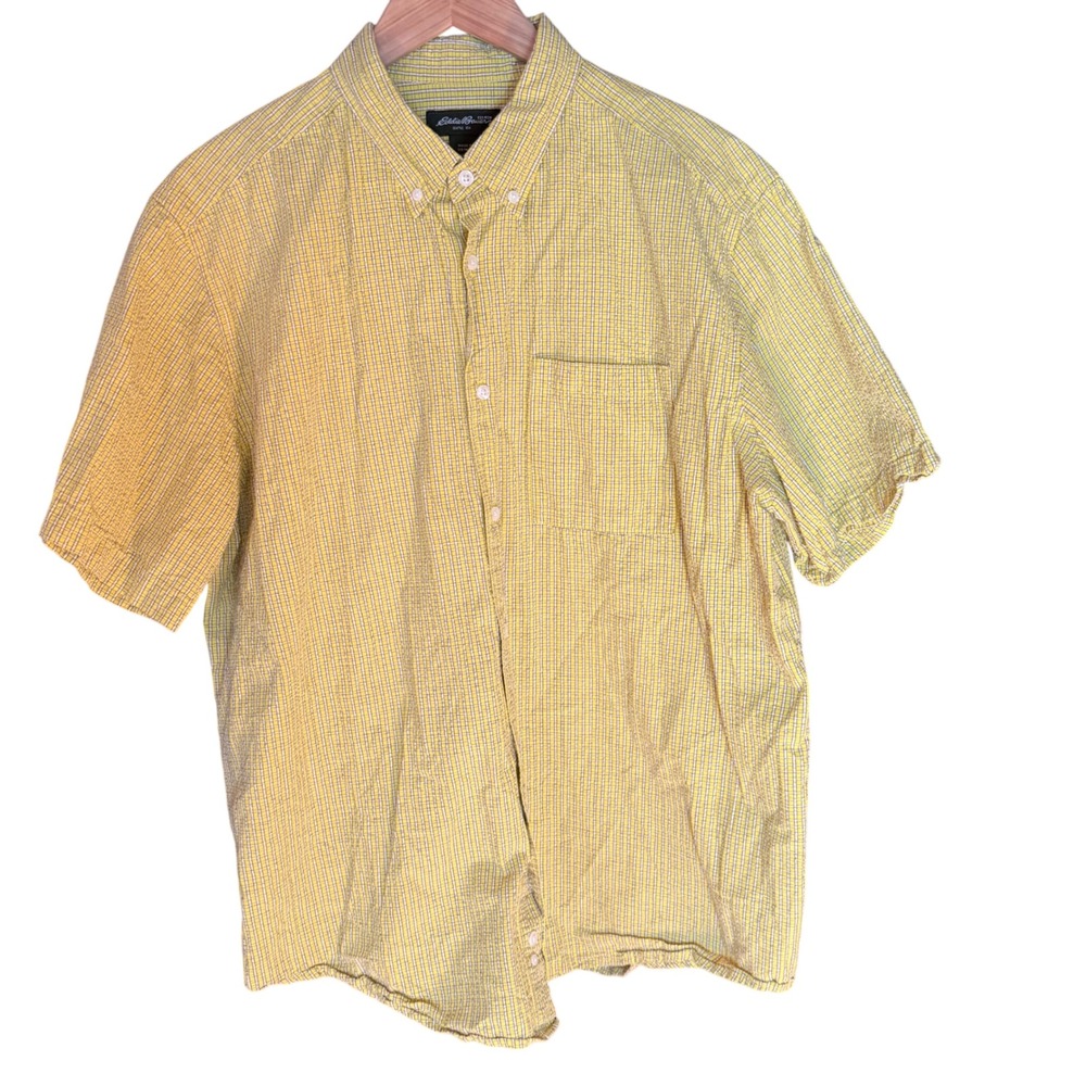 Eddie Bauer Mens Yellow Plaid Short Sleeve Button Up Shirt XL EG Casual Outdoor